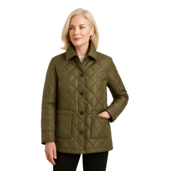 Calvin Klein Forest Green Quilted Jacket Buttoned Womens Sz M NWT - Picture 1 of 14